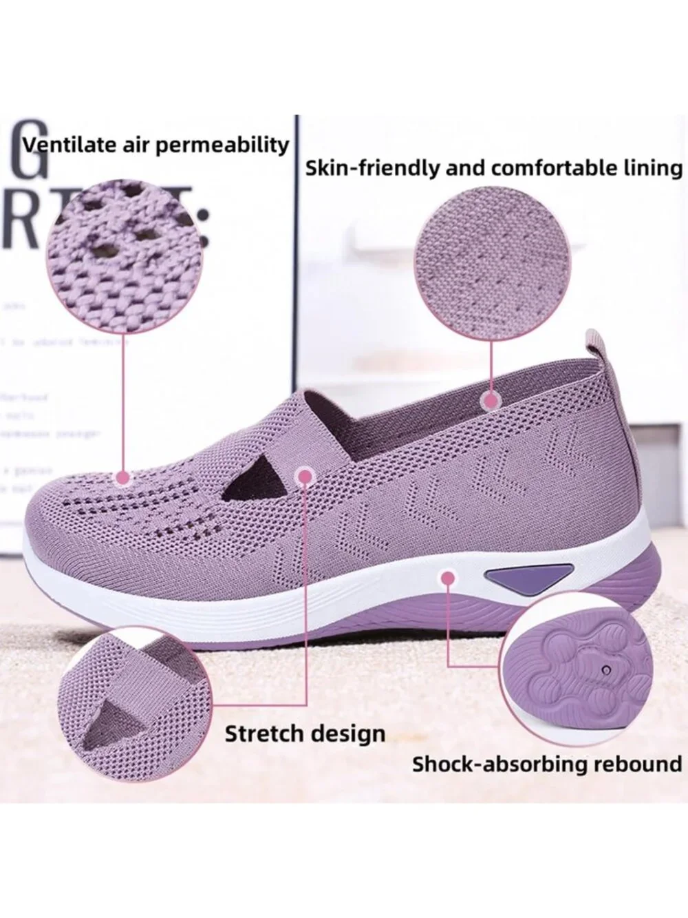 Women's White Woven Lightweight Non-Slip Arch Support Breathable Walking Shoes - Picture 5 of 6